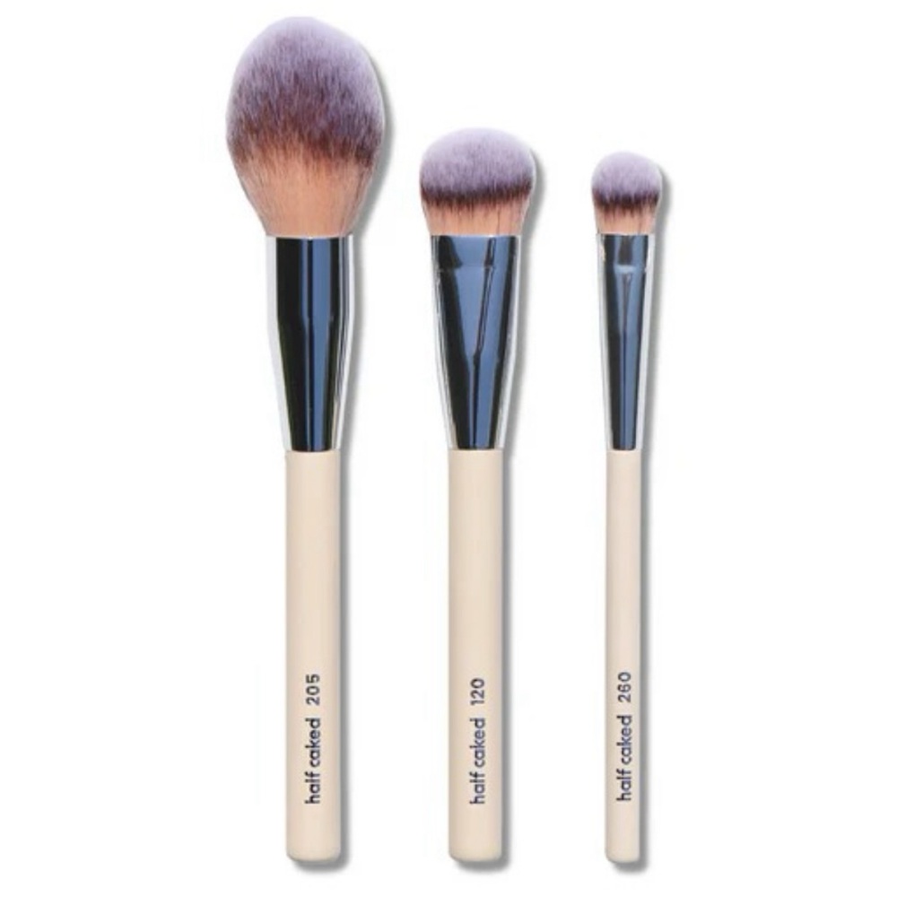 Makeup Brush Set - Cream Handle with Purple-Tipped Bristles
